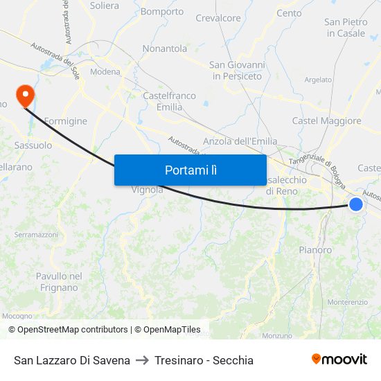 San Lazzaro Di Savena to Tresinaro - Secchia map