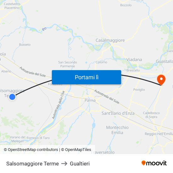Salsomaggiore Terme to Gualtieri map