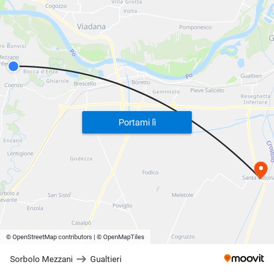 Sorbolo Mezzani to Gualtieri map