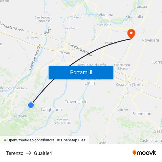 Terenzo to Gualtieri map