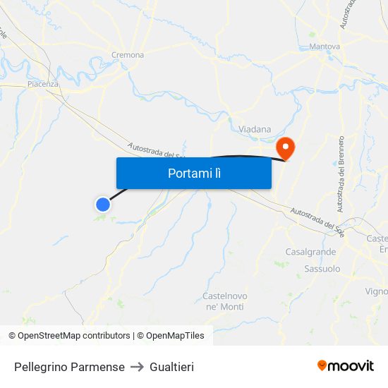 Pellegrino Parmense to Gualtieri map