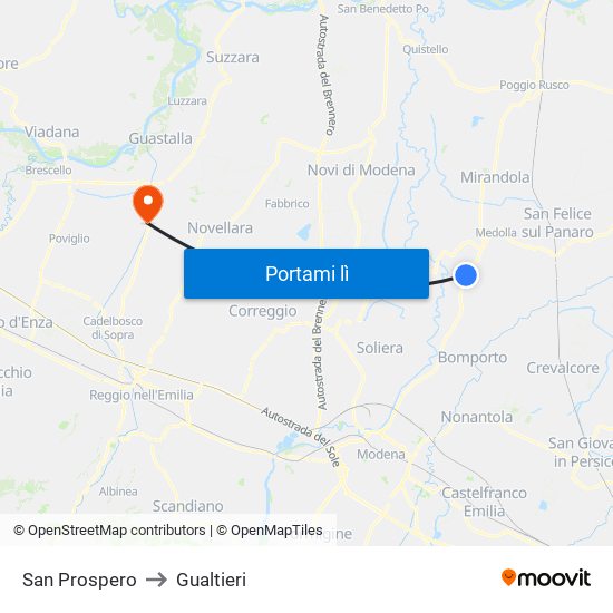 San Prospero to Gualtieri map