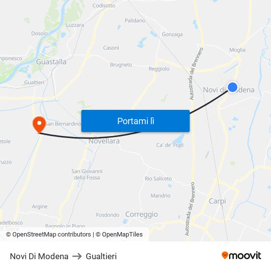 Novi Di Modena to Gualtieri map