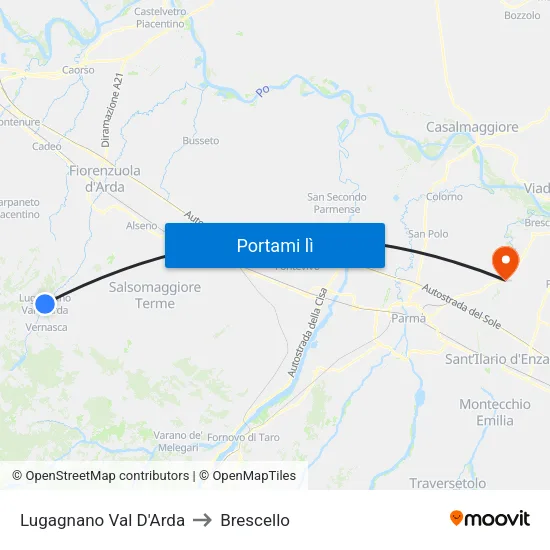 Lugagnano Val D'Arda to Brescello map