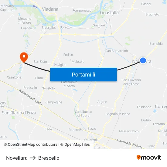 Novellara to Brescello map