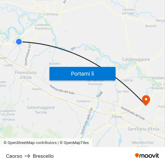 Caorso to Brescello map
