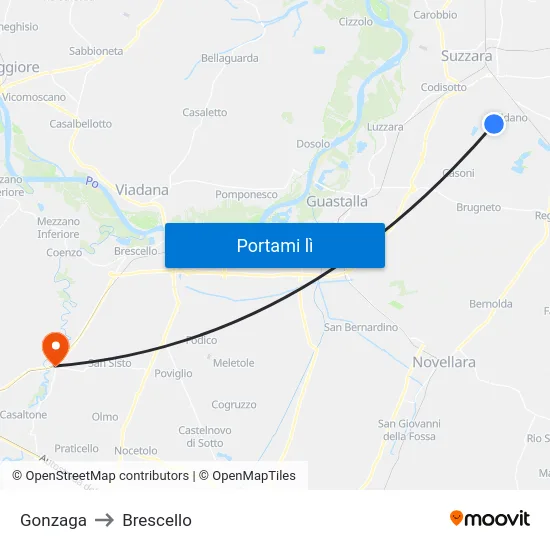 Gonzaga to Brescello map