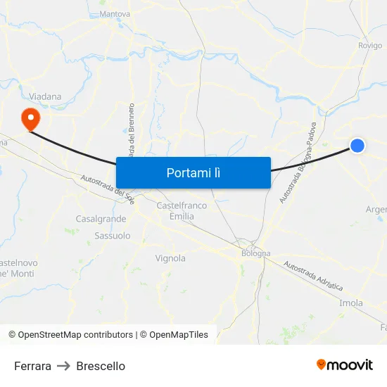 Ferrara to Brescello map
