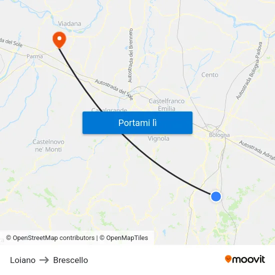 Loiano to Brescello map