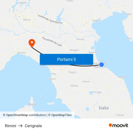 Rimini to Cerignale map