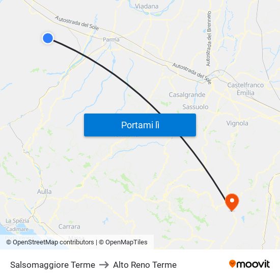 Salsomaggiore Terme to Alto Reno Terme map