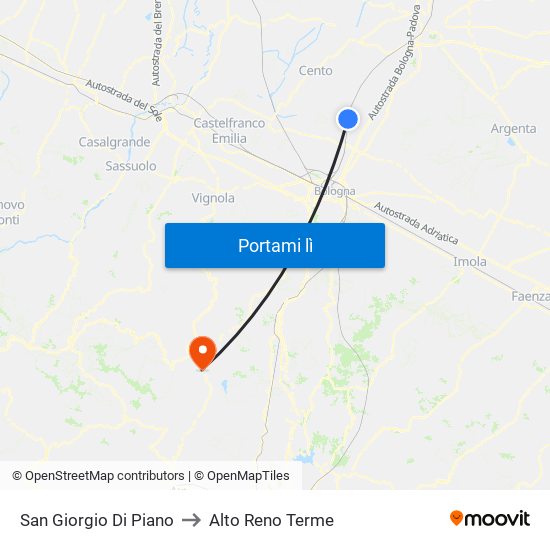 San Giorgio Di Piano to Alto Reno Terme map