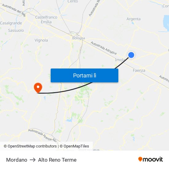 Mordano to Alto Reno Terme map