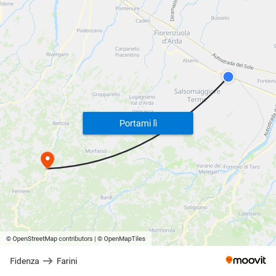 Fidenza to Farini map