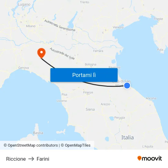 Riccione to Farini map