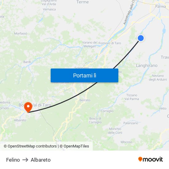 Felino to Albareto map