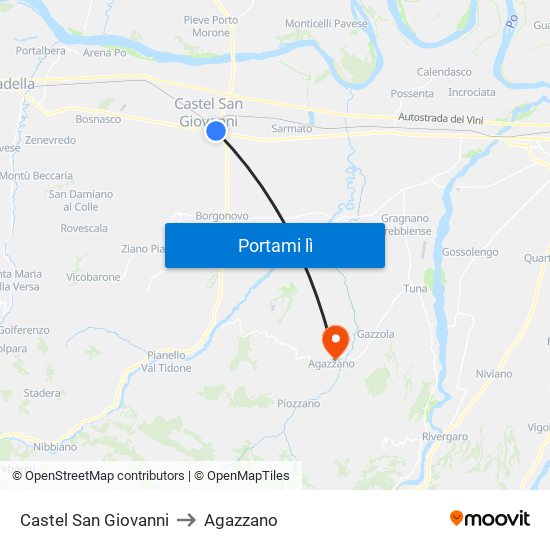 Castel San Giovanni to Agazzano map