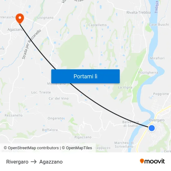 Rivergaro to Agazzano map