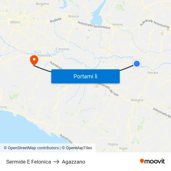 Sermide E Felonica to Agazzano map