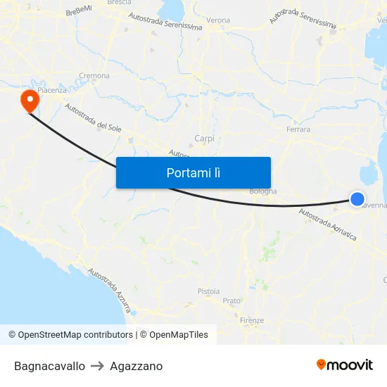 Bagnacavallo to Agazzano map