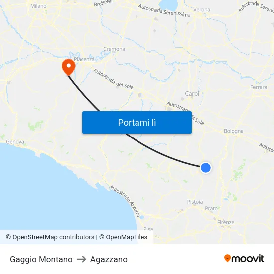 Gaggio Montano to Agazzano map