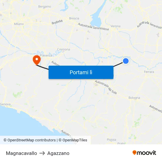 Magnacavallo to Agazzano map