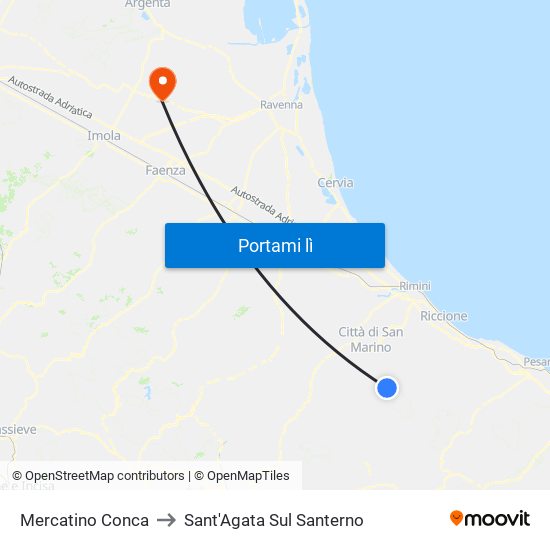 Mercatino Conca to Sant'Agata Sul Santerno map