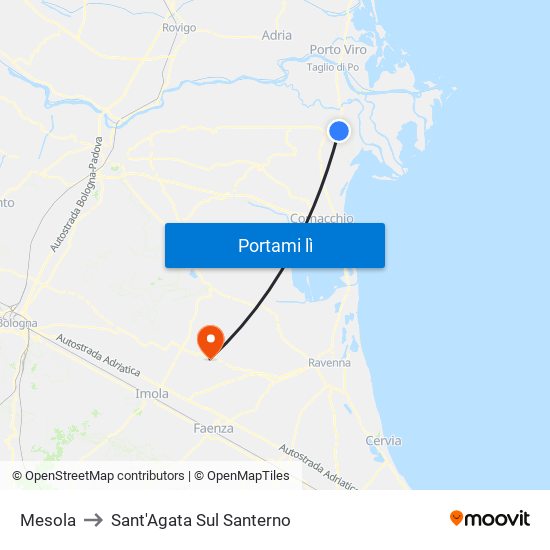 Mesola to Sant'Agata Sul Santerno map