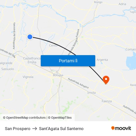 San Prospero to Sant'Agata Sul Santerno map