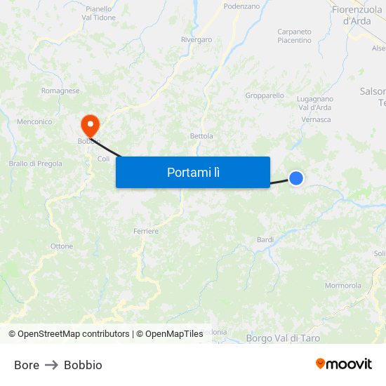 Bore to Bobbio map