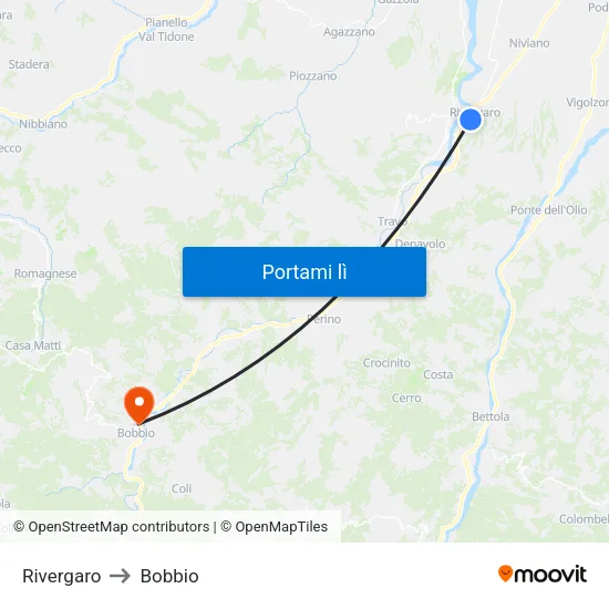 Rivergaro to Bobbio map