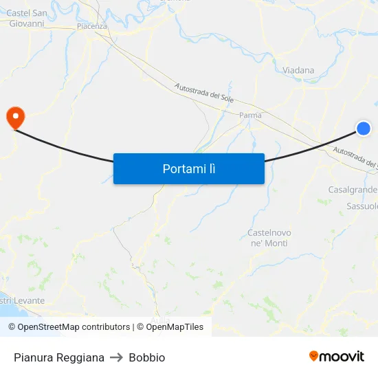 Pianura Reggiana to Bobbio map