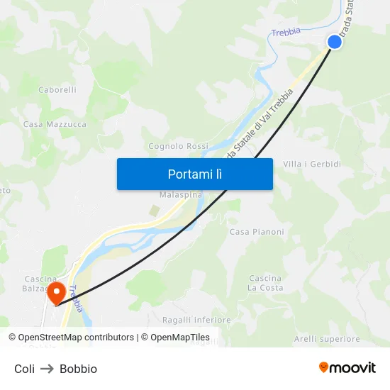 Coli to Bobbio map