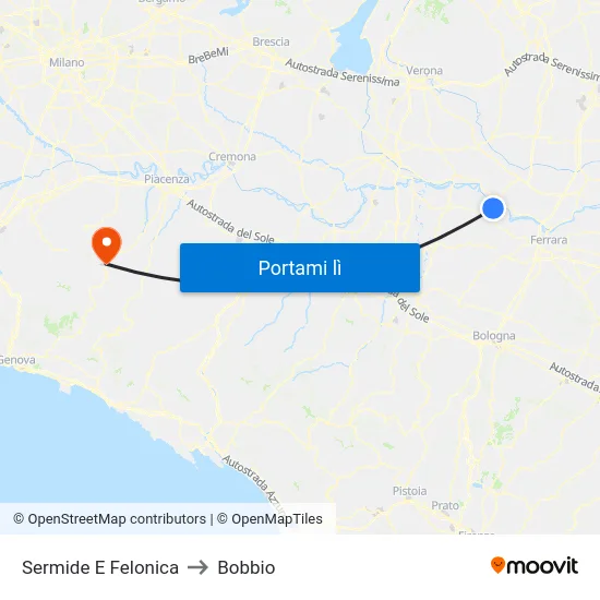 Sermide E Felonica to Bobbio map