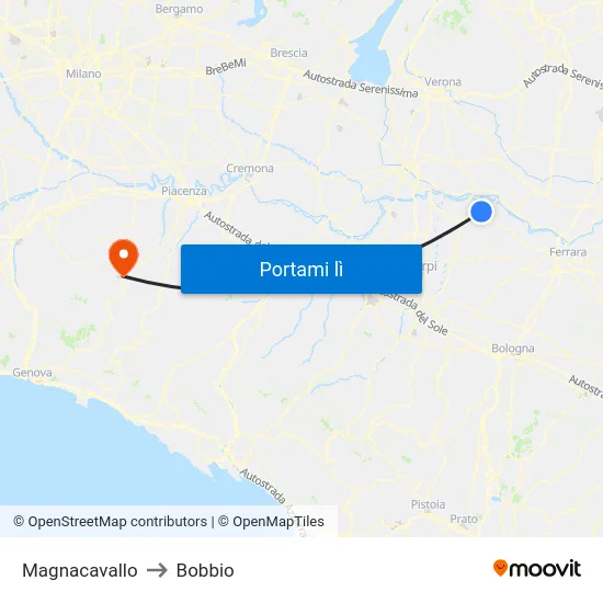 Magnacavallo to Bobbio map