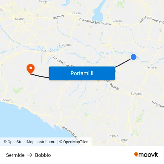 Sermide to Bobbio map