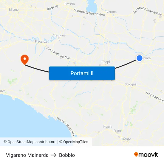 Vigarano Mainarda to Bobbio map