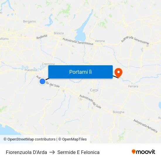 Fiorenzuola D'Arda to Sermide E Felonica map