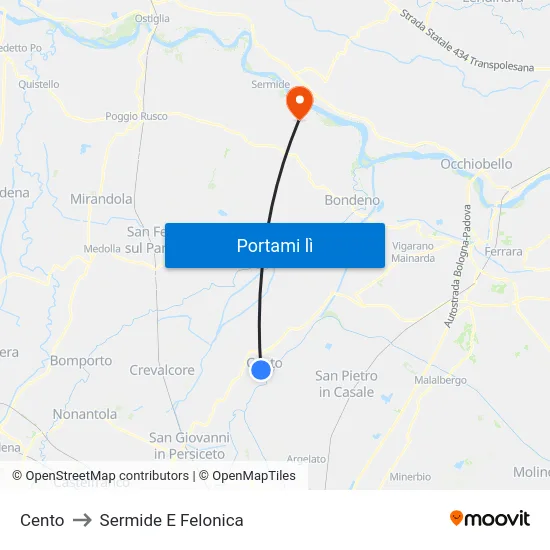 Cento to Sermide E Felonica map
