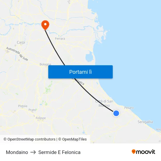 Mondaino to Sermide E Felonica map