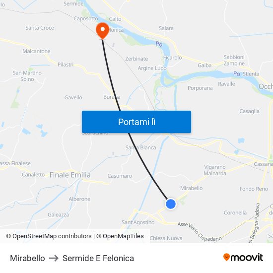 Mirabello to Sermide E Felonica map