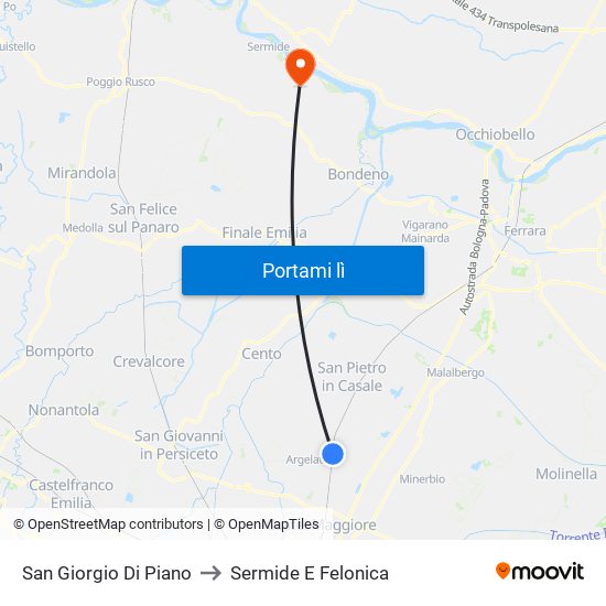 San Giorgio Di Piano to Sermide E Felonica map