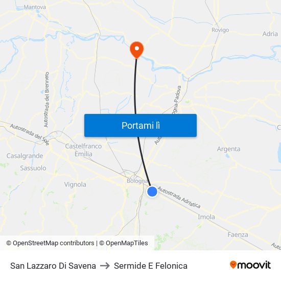 San Lazzaro Di Savena to Sermide E Felonica map