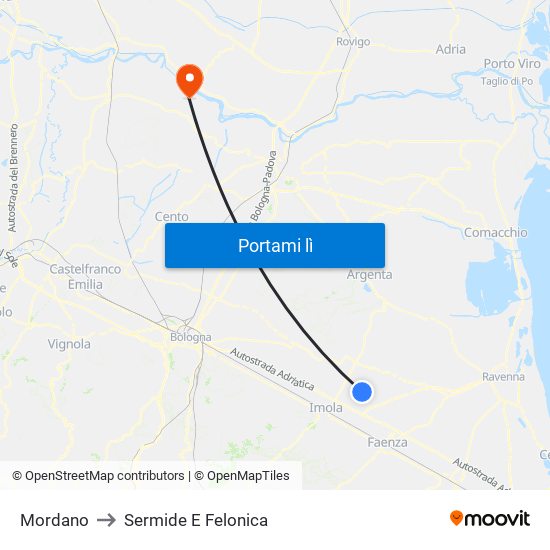 Mordano to Sermide E Felonica map