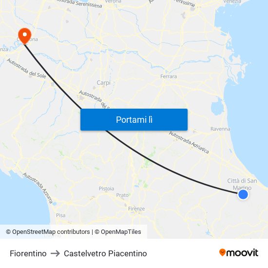 Fiorentino to Castelvetro Piacentino map