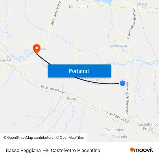 Bassa Reggiana to Castelvetro Piacentino map