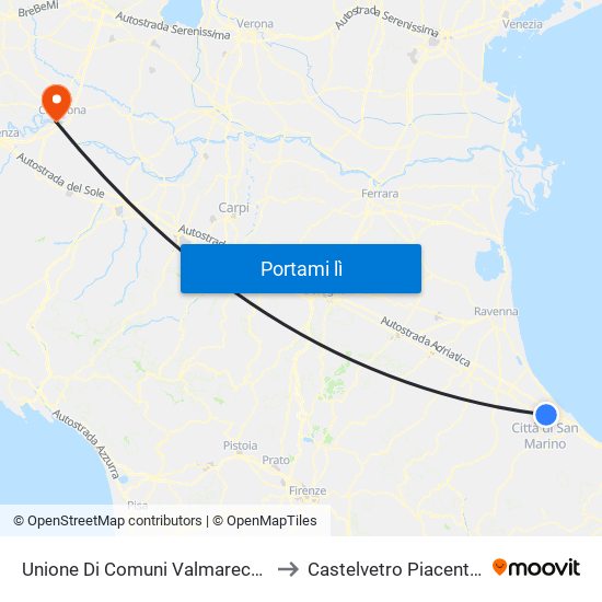 Unione Di Comuni Valmarecchia to Castelvetro Piacentino map