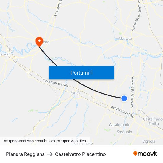 Pianura Reggiana to Castelvetro Piacentino map