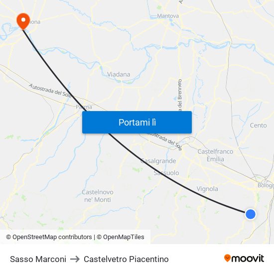 Sasso Marconi to Castelvetro Piacentino map