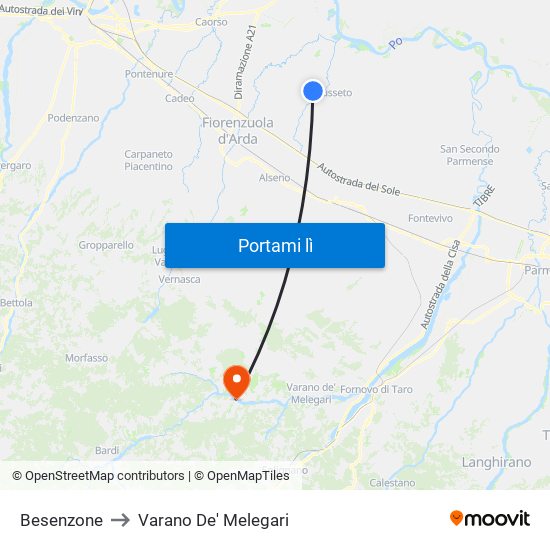 Besenzone to Varano De' Melegari map